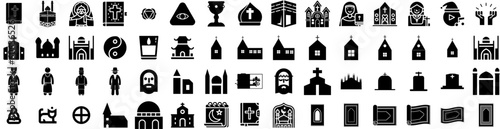 Set Of Religion Icons Isolated Silhouette Solid Icon With Christian, Christianity, Religious, Church, Catholic, Religion, Faith Infographic Simple Vector Illustration Logo