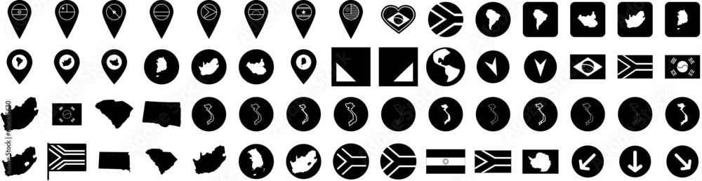 Set Of South Icons Isolated Silhouette Solid Icon With Africa, Town, South Africa, Vector, Illustration, South, Travel Infographic Simple Vector Illustration Logo - obrazy, fototapety, plakaty 