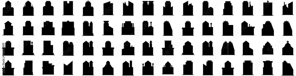 Set Of Tower Icons Isolated Silhouette Solid Icon With Europe, Tourism, Famous, Landmark, Travel, Architecture, Tower Infographic Simple Vector Illustration Logo