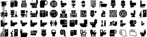 Set Of Toilet Icons Isolated Silhouette Solid Icon With Lavatory, Wc, Hygiene, Toilet, Sanitary, Restroom, Bathroom Infographic Simple Vector Illustration Logo