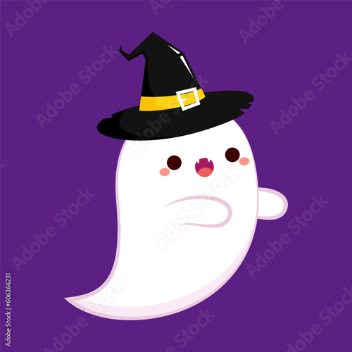 Happy halloween party greeting card with cute ghost. Holidays cartoon character. Cute spooky ghosts.