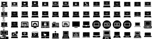 Set Of Laptop Icons Isolated Silhouette Solid Icon With Laptop, Technology, Design, Computer, Isolated, Screen, Notebook Infographic Simple Vector Illustration Logo