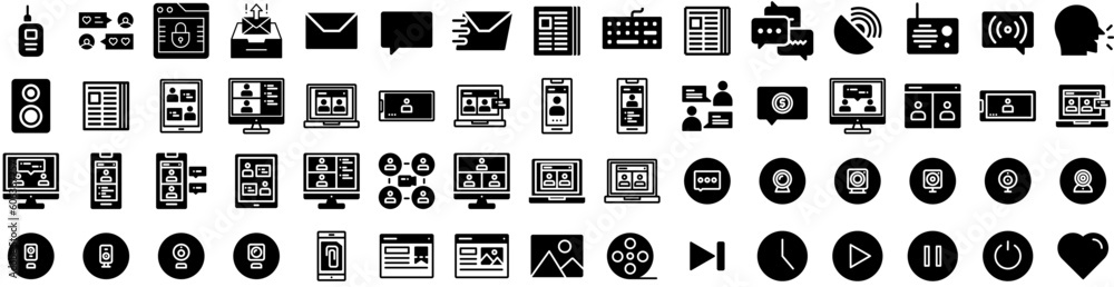 Set Of Communication Icons Isolated Silhouette Solid Icon With Communication, Chat, Business, Information, Concept, People, Connection Infographic Simple Vector Illustration Logo Set Of Communication Icons Isolated Silhouette Solid Icon With Communication, Chat, Business, Information, Concept, People, Connection Infographic Simple Vector Illustration Logo
