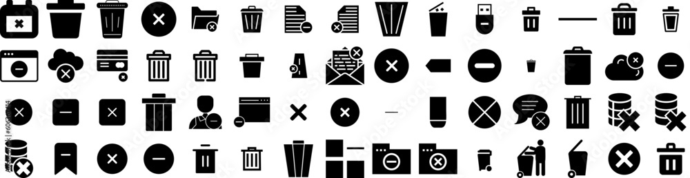 Set Of Delete Icons Isolated Silhouette Solid Icon With Delete, Symbol, Vector, Web, Trash, Design, Icon Infographic Simple Vector Illustration Logo Set Of Delete Icons Isolated Silhouette Solid Icon With Delete, Symbol, Vector, Web, Trash, Design, Icon Infographic Simple Vector Illustration Logo