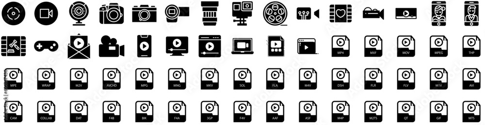 Set Of Video Icons Isolated Silhouette Solid Icon With Internet, Vector, Web, Media, Video, Digital, Online Infographic Simple Vector Illustration Logo Set Of Video Icons Isolated Silhouette Solid Icon With Internet, Vector, Web, Media, Video, Digital, Online Infographic Simple Vector Illustration Logo