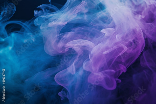 Mist texture, Color smoke, Paint water mix, Mysterious storm sky, Blue purple glowing fog cloud wave abstract art background with free space