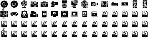 Set Of Video Icons Isolated Silhouette Solid Icon With Internet, Vector, Web, Media, Video, Digital, Online Infographic Simple Vector Illustration Logo