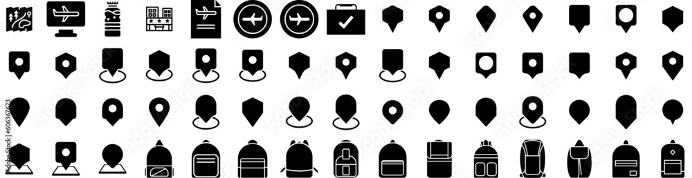 Set Of Travel Icons Isolated Silhouette Solid Icon With Vacation, Journey, Tourism, Airplane, Holiday, Trip, Travel Infographic Simple Vector Illustration Logo Set Of Travel Icons Isolated Silhouette Solid Icon With Vacation, Journey, Tourism, Airplane, Holiday, Trip, Travel Infographic Simple Vector Illustration Logo
