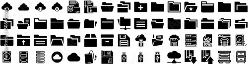 Set Of Storage Icons Isolated Silhouette Solid Icon With System, Unit, Technology, Business, Storage, Industrial, Container Infographic Simple Vector Illustration Logo