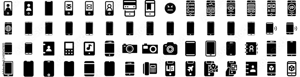 Set Of Phone Icons Isolated Silhouette Solid Icon With Smartphone, Device, Phone, Mobile, Isolated, Cellphone, Screen Infographic Simple Vector Illustration Logo Set Of Phone Icons Isolated Silhouette Solid Icon With Smartphone, Device, Phone, Mobile, Isolated, Cellphone, Screen Infographic Simple Vector Illustration Logo
