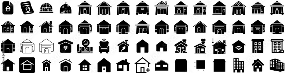 Set Of House Icons Isolated Silhouette Solid Icon With House, Building, Residential, Home, Architecture, Estate, Property Infographic Simple Vector Illustration Logo