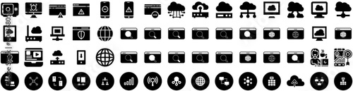 Set Of Internet Icons Isolated Silhouette Solid Icon With Technology, Web, Communication, Internet, Concept, Network, Background Infographic Simple Vector Illustration Logo