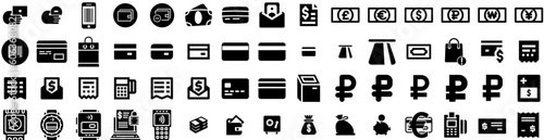 Set Of Payment Icons Isolated Silhouette Solid Icon With Mobile, Phone, Money, Business, Finance, Smartphone, Payment Infographic Simple Vector Illustration Logo