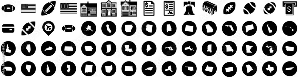 Set Of American Icons Isolated Silhouette Solid Icon With American, National, America, Red, Background, Symbol, Usa Infographic Simple Vector Illustration Logo Set Of American Icons Isolated Silhouette Solid Icon With American, National, America, Red, Background, Symbol, Usa Infographic Simple Vector Illustration Logo