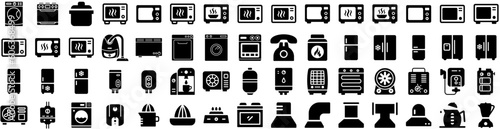 Set Of Appliance Icons Isolated Silhouette Solid Icon With Domestic, Refrigerator, Home, Equipment, Kitchen, Household, Set Infographic Simple Vector Illustration Logo