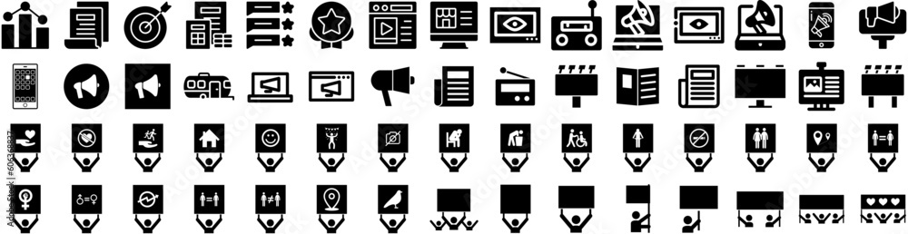 Set Of Advertisement Icons Isolated Silhouette Solid Icon With Advertisement, Business, Concept, Marketing, Communication, Media, Advertising Infographic Simple Vector Illustration Logo Set Of Advertisement Icons Isolated Silhouette Solid Icon With Advertisement, Business, Concept, Marketing, Communication, Media, Advertising Infographic Simple Vector Illustration Logo