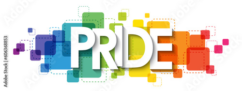 PRIDE vector typography banner on squares in pride flag colors