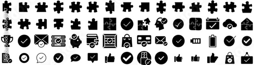 Set Of Complete Icons Isolated Silhouette Solid Icon With Business, Sign, Tick, Mark, Task, Checkmark, Check Infographic Simple Vector Illustration Logo