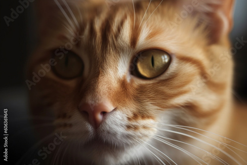 Orange tabby cat looking around extreme close up