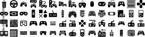 Set Of Controller Icons Isolated Silhouette Solid Icon With Play, Game, Controller, Console, Joystick, Gaming, Gamepad Infographic Simple Vector Illustration Logo