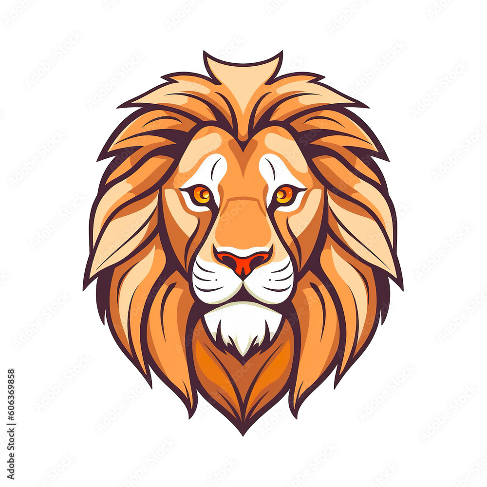 Lion head, cartoon style, color, minimalist, isolated PNG