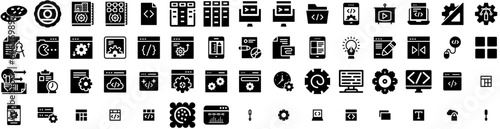 Set Of Development Icons Isolated Silhouette Solid Icon With Development, Digital, Business, Technology, Software, Computer, Internet Infographic Simple Vector Illustration Logo