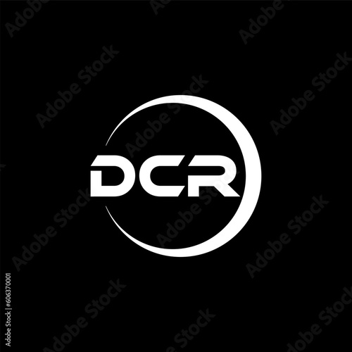 DCR letter logo design with black background in illustrator, cube logo, vector logo, modern alphabet font overlap style. calligraphy designs for logo, Poster, Invitation, etc. photo