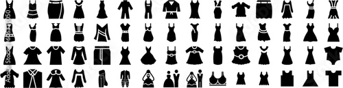 Set Of Dress Icons Isolated Silhouette Solid Icon With Woman, Dress, Girl, Female, Clothes, Style, Fashion Infographic Simple Vector Illustration Logo photo