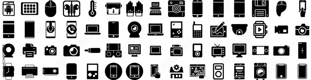 Set Of Gadget Icons Isolated Silhouette Solid Icon With Gadget, Digital, Device, Electronic, Computer, Equipment, Technology Infographic Simple Vector Illustration Logo