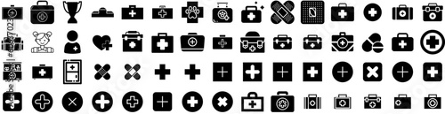 Set Of First Icons Isolated Silhouette Solid Icon With Aid, Help, Care, Health, Emergency, First, Medical Infographic Simple Vector Illustration Logo