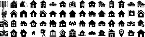 Set Of House Icons Isolated Silhouette Solid Icon With Architecture, Residential, Estate, House, Building, Home, Property Infographic Simple Vector Illustration Logo © Anthony