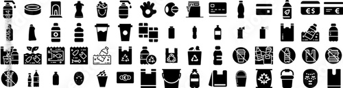 Set Of Plastic Icons Isolated Silhouette Solid Icon With Bag, Transparent, Background, Blank, Clear, Empty, Plastic Infographic Simple Vector Illustration Logo