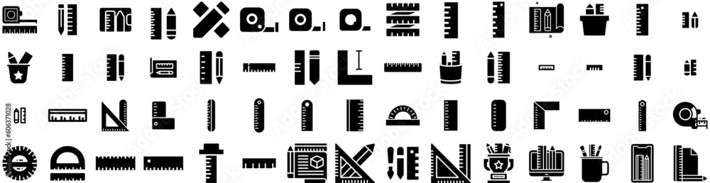 Set Of Ruler Icons Isolated Silhouette Solid Icon With Ruler, Scale, Millimeter, Isolated, Line, Measure, Measurement Infographic Simple Vector Illustration Logo Set Of Ruler Icons Isolated Silhouette Solid Icon With Ruler, Scale, Millimeter, Isolated, Line, Measure, Measurement Infographic Simple Vector Illustration Logo