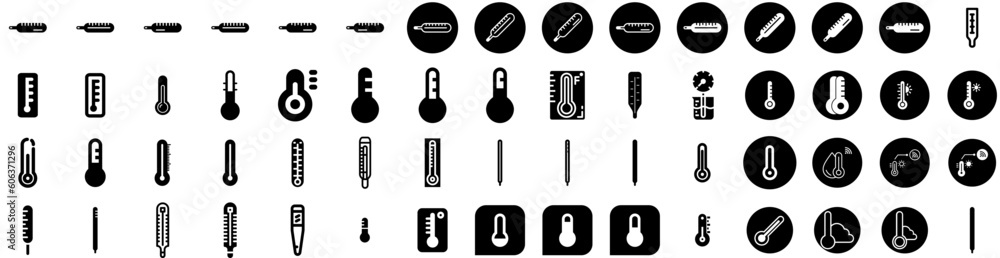 Set Of Thermometer Icons Isolated Silhouette Solid Icon With Temperature, Hot, Heat, Celsius, Thermometer, Cold, Measurement Infographic Simple Vector Illustration Logo Set Of Thermometer Icons Isolated Silhouette Solid Icon With Temperature, Hot, Heat, Celsius, Thermometer, Cold, Measurement Infographic Simple Vector Illustration Logo
