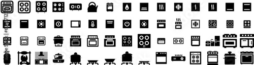 Set Of Stove Icons Isolated Silhouette Solid Icon With Gas, Kitchen, Home, Burner, Cooking, Stove, Fire Infographic Simple Vector Illustration Logo