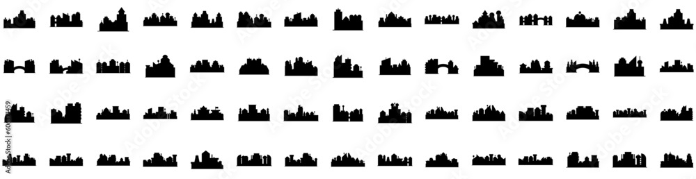 Set Of Building Icons Isolated Silhouette Solid Icon With City, Architecture, Business, Construction, Urban, Office, Building Infographic Simple Vector Illustration Logo