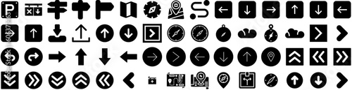 Set Of Direction Icons Isolated Silhouette Solid Icon With Background, Arrow, Illustration, Symbol, Direction, Vector, Sign Infographic Simple Vector Illustration Logo