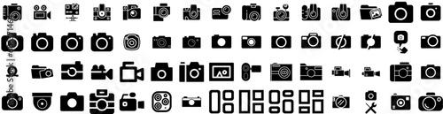 Set Of Camera Icons Isolated Silhouette Solid Icon With Digital, Camera, Equipment, Illustration, Photography, Photo, Lens Infographic Simple Vector Illustration Logo