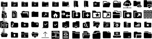 Set Of Folder Icons Isolated Silhouette Solid Icon With File, Paper, Folder, Document, Illustration, Business, Open Infographic Simple Vector Illustration Logo