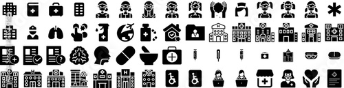 Set Of Medical Icons Isolated Silhouette Solid Icon With Clinic, Hospital, Doctor, Health, Medicine, Care, Medical Infographic Simple Vector Illustration Logo