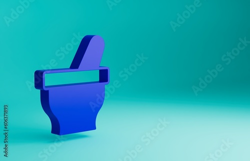 Blue Mortar and pestle icon isolated on blue background. Minimalism concept. 3D render illustration