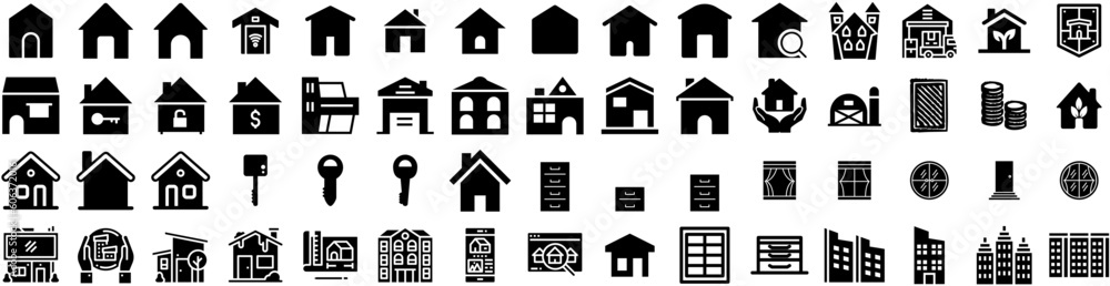 Set Of House Icons Isolated Silhouette Solid Icon With Estate, House, Property, Architecture, Residential, Home, Building Infographic Simple Vector Illustration Logo