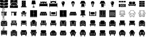 Set Of Furniture Icons Isolated Silhouette Solid Icon With Room, Design, Table, Furniture, Interior, Home, Living Infographic Simple Vector Illustration Logo