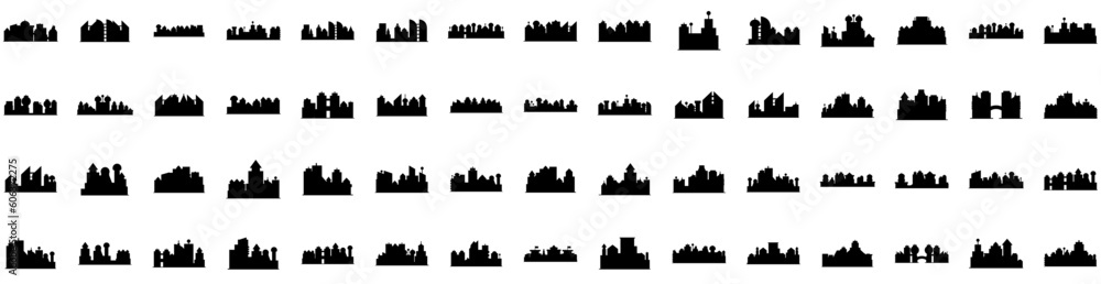 Set Of Building Icons Isolated Silhouette Solid Icon With Architecture, Office, City, Business, Building, Construction, Urban Infographic Simple Vector Illustration Logo