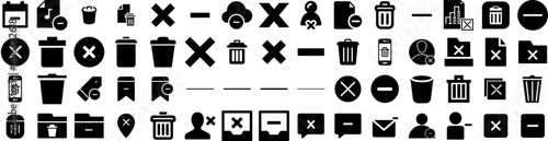 Set Of Delete Icons Isolated Silhouette Solid Icon With Design, Symbol, Web, Trash, Vector, Icon, Delete Infographic Simple Vector Illustration Logo