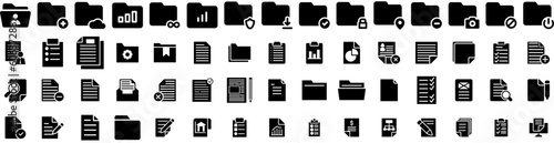 Set Of Document Icons Isolated Silhouette Solid Icon With Folder, File, Document, Concept, Information, Business, Office Infographic Simple Vector Illustration Logo