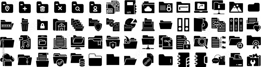 Set Of Folder Icons Isolated Silhouette Solid Icon With Folder, Paper, Illustration, Open, Business, Document, File Infographic Simple Vector Illustration Logo Set Of Folder Icons Isolated Silhouette Solid Icon With Folder, Paper, Illustration, Open, Business, Document, File Infographic Simple Vector Illustration Logo