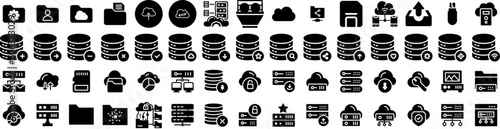 Set Of Storage Icons Isolated Silhouette Solid Icon With Container, System, Unit, Technology, Industrial, Storage, Business Infographic Simple Vector Illustration Logo