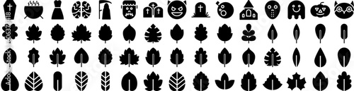 Set Of Autumn Icons Isolated Silhouette Solid Icon With Foliage, Leaf, Season, Fall, Orange, Autumn, Background Infographic Simple Vector Illustration Logo