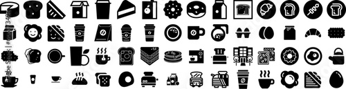 Set Of Breakfast Icons Isolated Silhouette Solid Icon With Table, Coffee, Breakfast, Meal, Drink, Morning, Food Infographic Simple Vector Illustration Logo